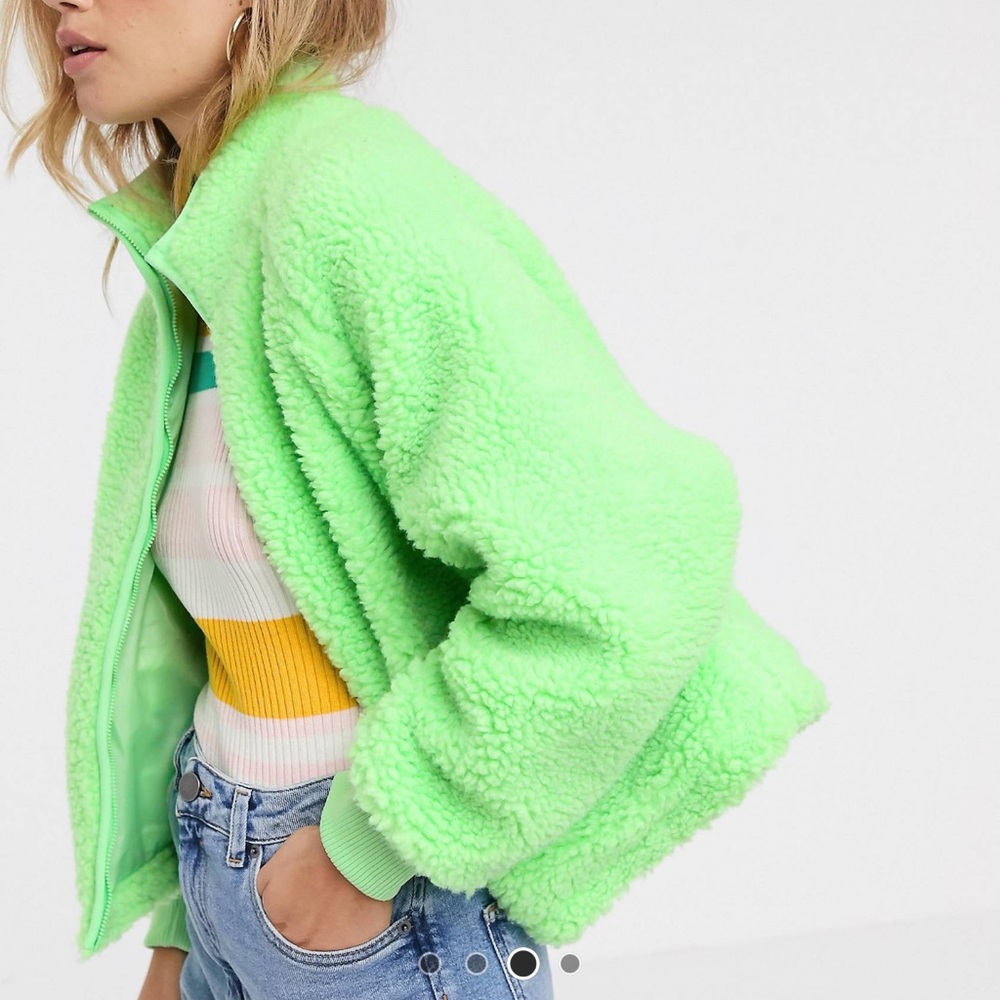 ASOS DESIGN zip through Fleece Jacket in Lime - Picture 3 of 9